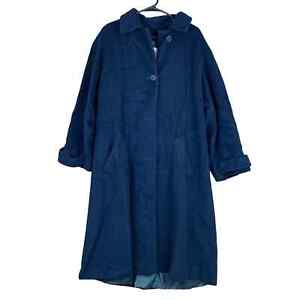 Vintage Jones New York Womens Coat Blue 100% Pure Wool Trench Quiet Luxury XL
