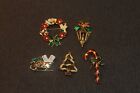 Lot of 5 Vintage Gold Tone Metal Christmas Holiday Brooches Pins