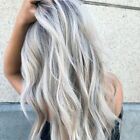 Women Lady Ash Gray Silver White Ombre Long Wavy Curly Blonde Wig Synthetic Hair