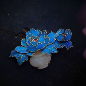 Chinese Retro Charm Cloisonne Enamel Porcelain Craft Peony Flower Brooch