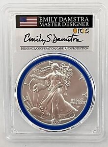 2021 Silver Eagle Type 2 PCGS MS70 First Strike Damstra Mint Designer series