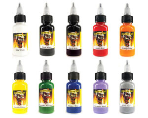 SCREAM TATTOO INK 10-PACK Primary Color Set 1-oz Bottles Black Color Ink Supply