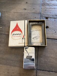 Vintage Zippo Slim Lighter Hertz Car Rental Company - High Polish Chrome w/ Box