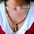 Tribal Boho Turquoise Navajo Pearls  Sterling Silver Squash Blossom Necklace