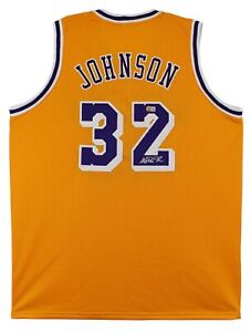 Magic Johnson Authentic Signed Yellow Pro Style Jersey BAS Witnessed 2