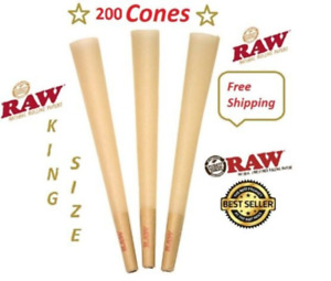 Authentic Raw King Size Cone pre rolled 200 Cones W/ Filter tips +FREE LIGHTER