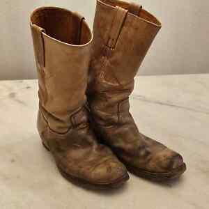 VTG Frye Men's Brown Leather Square Toe Pull-On Western Cowboy Boot Size 12D