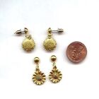 PAIR (2 PIECES) VINTAGE ANTIQUE GOLD PLATED DAISY FLOWER DANGLE EARRINGS 4046