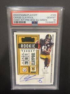 2020 Panini Playoff Ticket Chase Claypool Auto /23 Green PSA 10 Rookie *PNCARDS*