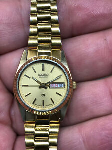 Seiko Watch Ladies Day/Date Quartz 2A23-0030 Gold Tone Working New Battery