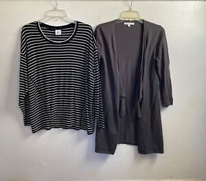 Cabi lot of two tops cardigan long sleeve black grey white stripe womens size S