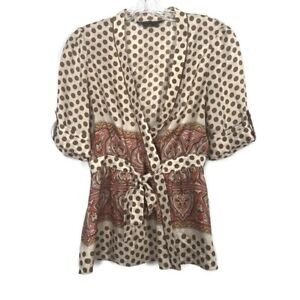 Vintage BCBG Maxazria Womens Silk Top Size S  90s Y2K Kimono Wrap Boho Polka Dot