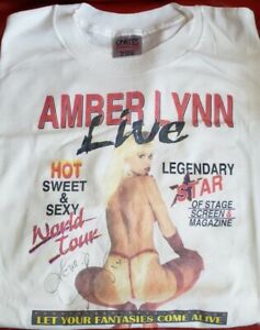 AMBER LYNN Legendary Porn Star XXX Vtg. Single Stitch Signed Tour XL T-shirt 🔥⭐