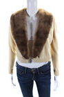 Designer Womens Hook Front Cashmere Mink Fur Cardigan Sweater Cream White Small