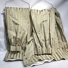 (2) 100% Silk Taffeta Pinch Pleat Curtain Drape Green Gold Stripe Custom 81L 62W