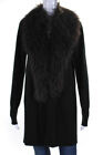 Neiman Marcus Womens Curly Lamb Fur Trim Cardigan Sweater Black Cashmere Large