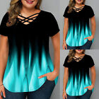 Plus Size Womens Gradient Hollow Out Short Sleeeve T-shirts Ladies Casual Top US