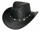 Black Leather Hat Australian Style Black Leather Cowboy Hat Western Buffalo Coin