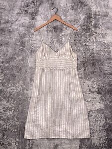 Theory Dress 12 Womens Linen Striped Sleeveless Woven Ivory Cream