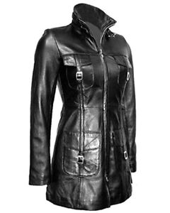 Womens Genuine Leather Coat Goth Matrix Steampunk Style Trench Coat