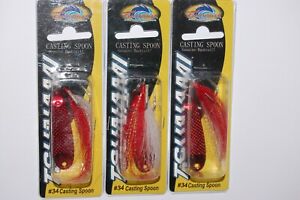 3 lures tsunami casting spoon 3/4oz jigging hand tied bucktail surf jetty red