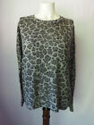 Magaschoni 100% Cashmere Crew Sweater Relaxed Fit Leopard Print Gray Black M