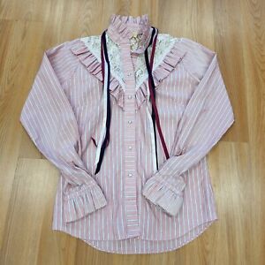 Vintage Rockmount Western Shirt Size S Made in USA Pink Lace Frontier Button Up