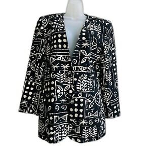 Vintage 1990's Women's Business Georgiou Raw Silk  Print Jacket Blazer Medium