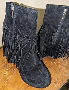 ROUGE Black suede fringe ankle boots