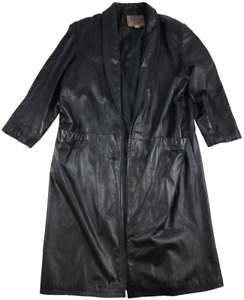 Vintage 80s Leather Trench Coat International Leather Collection Mens L Black