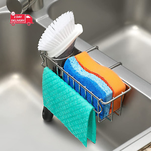 3-In-1 Sponge Holder for Kitchen Sink, Movable Brush Holder + Dish Cloth Hanger,