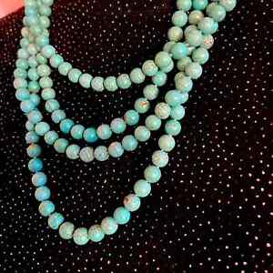 4 Strand Turquoise Bead Necklace, 19”, Antique Clasp, 1/4” Beads. Handmade NWOT
