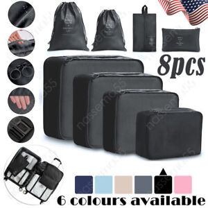 8Pcs Travel Luggage Organiser Clothes Suitcase Storage Bags Packing Cube Pouch