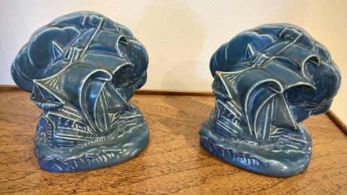 ROOKWOOD Pottery XXVII #2695 Sailing Ship Bookends William Purcell McDonald Mark