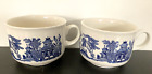2 Vintage Churchill Made In England Blue Willow Large Breakfast Soup Mugs 12oz
