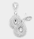 3.75” Large Long Crystal Silver Clear Rhinestone Earrings Dangle Pageant CLIP ON