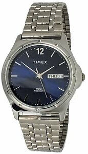 Timex TW2U43000, Women's, Silvertone Bracelet Watch, Day/Date, Blue Dial, 34MM