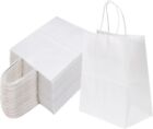 50 Bags 10x8x4.75 White Kraft Paper Bags with Handles Bulk