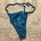 90's Y2K Vintage Sheer Blue Hearts Panty Thong G String Size XL