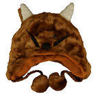 Fox Brown Fur Hat Tassled Laplander Cap 3D Eyes Ears Nose Whiskers New