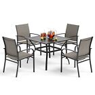 5 Piece Patio Furniture Set Outdoor Dining Set w/ 4 Chairs Square Table Brown