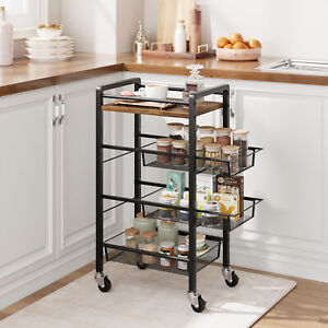 4-Layer Kitchen Microwave Oven Stand Cart, Rolling Bakers Rack Kitchen Utility