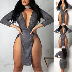 Sexy Women Sequin Deep V Bandage Bodycon Evening Party Cocktail Club Mini Dress