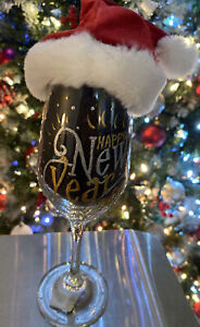 Hand Painted “Happy New Year 2024” Toasting Goblet Holiday Party 6.25 oz Glass!