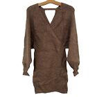 C+D+M Faux Wrap Sweater Dress Belted Womens L Brown Cotton Blend NEW