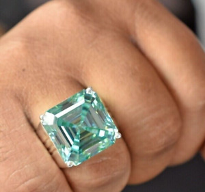 25 Ct. Blue Diamond Asscher Cut 925 Ring Lab Clarity VVS1 Created Anniversary