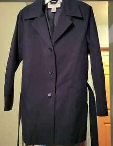 Eddie Bauer Trench Coat Womens S Long Sleeve Belted Black Button Up Collared