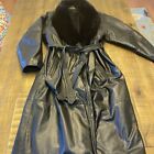 VINTAGE Womens Large Black Leather Fox Fur Collar