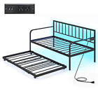 Twin Daybed Adjustable Sofa Bed Frame with Charging Station & LED Lights