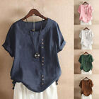 Plus Size Womens Button Down Baggy Tops Short Sleeve Casual Loose T-Shirt Blouse